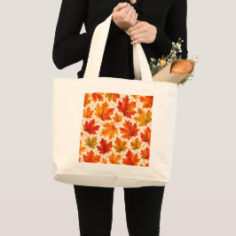 Herfst Esdblad Patroon | Val Oranje Rood Blad Grote Tote Bag