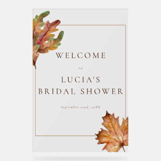 Herfst Esdoorblad Waterverf Bruidsdouche Welkom Acryl Bord (Voorkant)