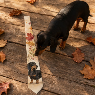 Herfst Esdoorn Aquarel Dachshund Stropdas