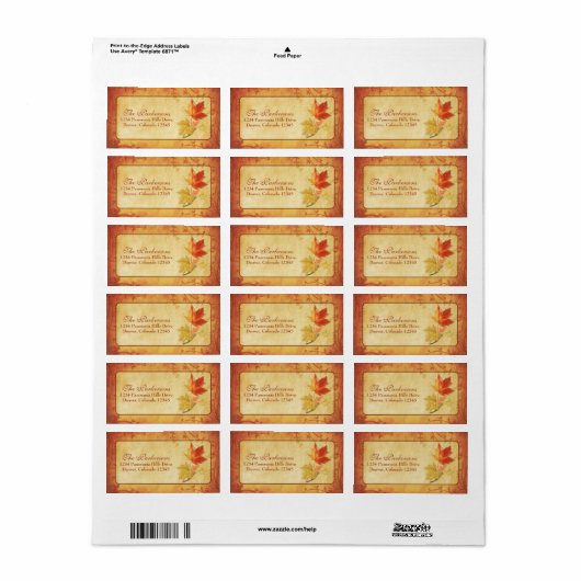 Herfst esdoorn bladeren bruiloft Adresetiketten Etiket (Full Sheet)