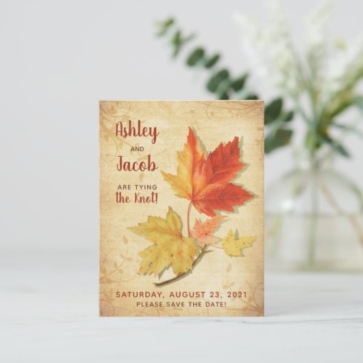  herfst esdoorn bladeren bruiloft opslaan van de d briefkaart (Staand voorkant)