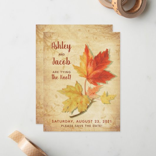  herfst esdoorn bladeren bruiloft opslaan van de d notitiekaartje (Voorkant / Achterkant in situ)