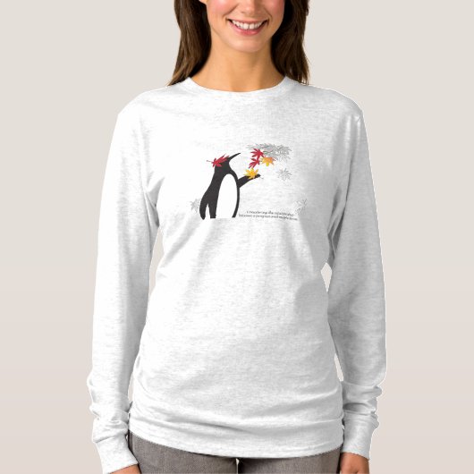 Herfst esdoorn bladeren en grappige pinguïn lange t-shirt (Voorkant)