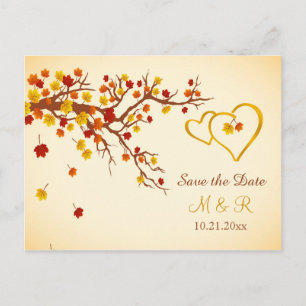 Herfst esdoorn bladeren, harten Save the Date Aankondigingskaart