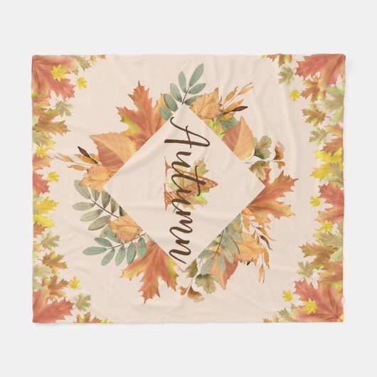 Herfst esdoorn bladeren Monogram fleece deken (Voorkant (Horizontaal))