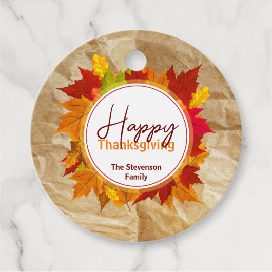 Herfst esdoorn bladeren op papier textuur Thanksgi Bedankjes Labels (Voorkant)