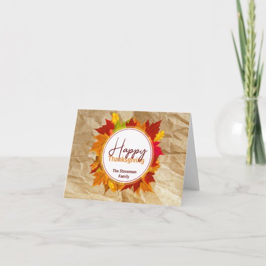 Herfst esdoorn bladeren op papier textuur Thanksgi Kaart (Voorkant)