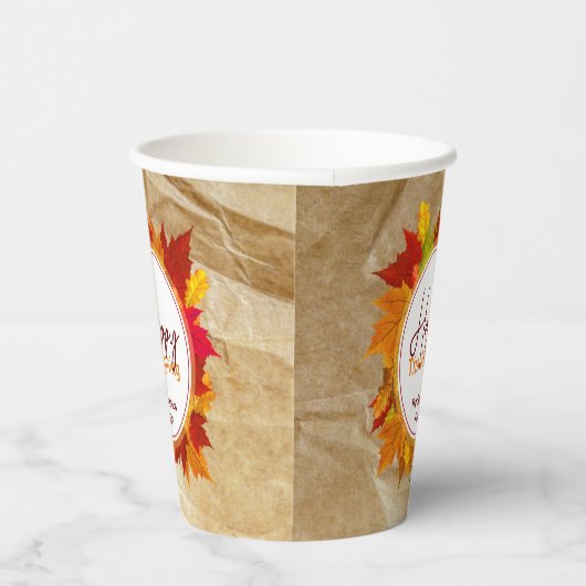 Herfst esdoorn bladeren op papier textuur Thanksgi Papieren Bekers (Rechts)