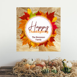 Herfst esdoorn bladeren op papier textuur Thanksgi Poster