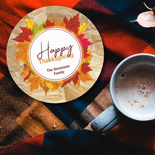 Herfst esdoorn bladeren op papier textuur Thanksgi Ronde Kartonnen Onderzetter