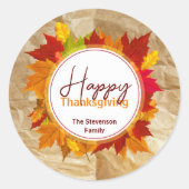 Herfst esdoorn bladeren op papier textuur Thanksgi Ronde Sticker (Voorkant)