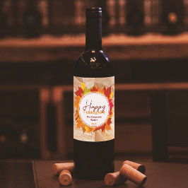 Herfst esdoorn bladeren op papier textuur Thanksgi Wijn Etiket