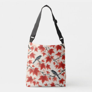 Herfst esdoorn en vogels Japanse Kunst Crossbody Tas