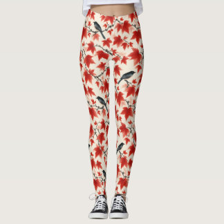 Herfst esdoorn en vogels Japanse Kunst Leggings