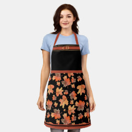 Herfst esdoorn laat all-over print zwart monogram schort