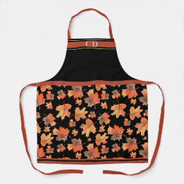 Herfst esdoorn laat all-over print zwart monogram schort