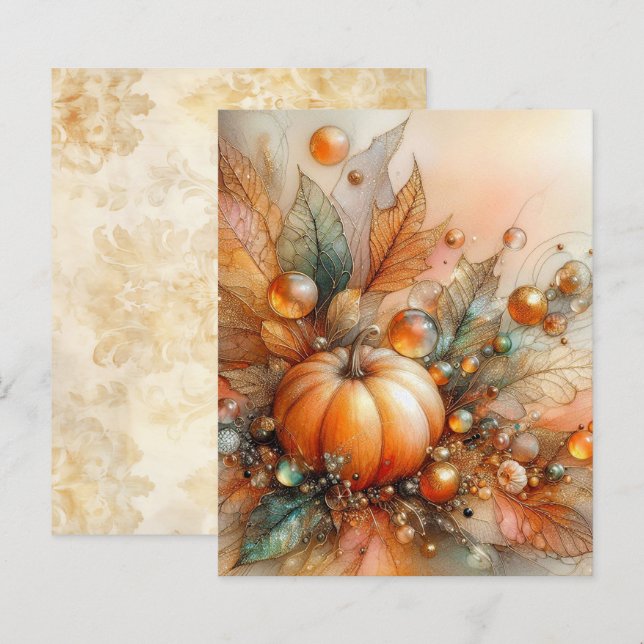 Herfst Esdoorn Pompoen Scrapbook Papier (Voorkant / Achterkant)