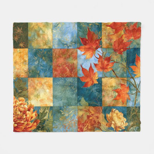 Herfst Esdoornblad Botanische Patchwork Fleece Deken (Voorkant (Horizontaal))