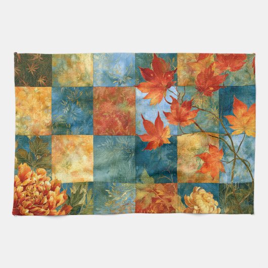Herfst Esdoornblad Botanische Patchwork Theedoek (Horizontaal)