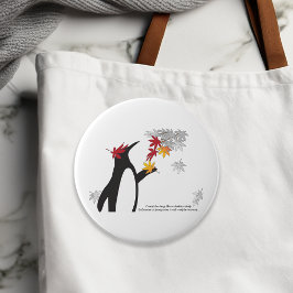 Herfst esdoornbladeren en grappige pinguïn ronde button 4,0 cm