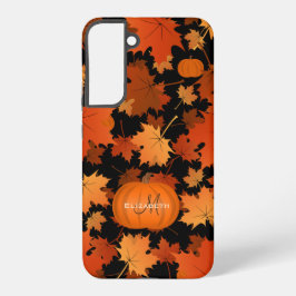Herfst esdoornbladeren en pompoenen naam monogram samsung galaxy hoesje