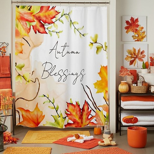 Herfst esdoornbladeren met aangepaste tekst    douchegordijn