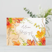 Herfst esdoornbladeren met aangepaste tekst feestdagenkaart (Staand voorkant)