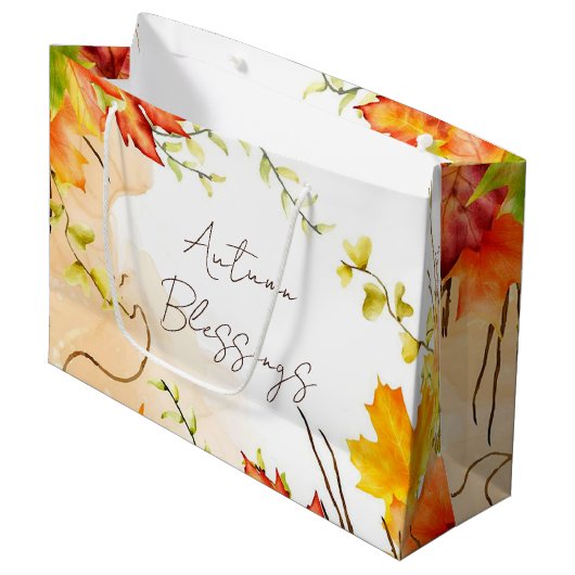 Herfst esdoornbladeren met aangepaste tekst groot cadeauzakje (Voorkant Gekanteld)