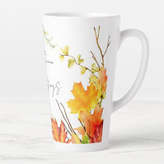Herfst esdoornbladeren met aangepaste tekst latte mok (Rechts)