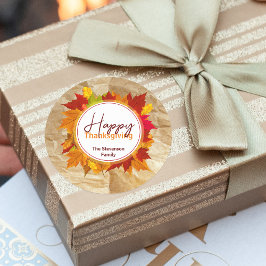 Herfst Esdoornbladeren Op Papier Textuur Thanksgiv Ronde Sticker