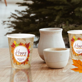 Herfst Esdoornbladeren op Papierstructuur Thanksgi Papieren Bekers