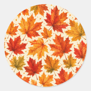 Herfst Esdoornbladeren Patroon Herfst Oranje Rod Ronde Sticker