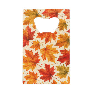 Herfst Esdoornbladeren Patroon Val Oranje Rood B Creditkaart Flessenopener