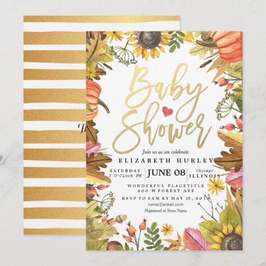 Herfst Esdoornbladeren Pompoen Baby Shower Kaarten (Voorkant / Achterkant)