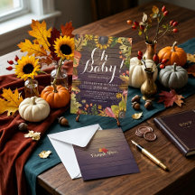 Herfst Esdoornbladeren Pompoen Baby Shower Kaarten