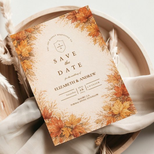 Herfst Esdoornbladeren Rustieke Bruiloft Save The Date