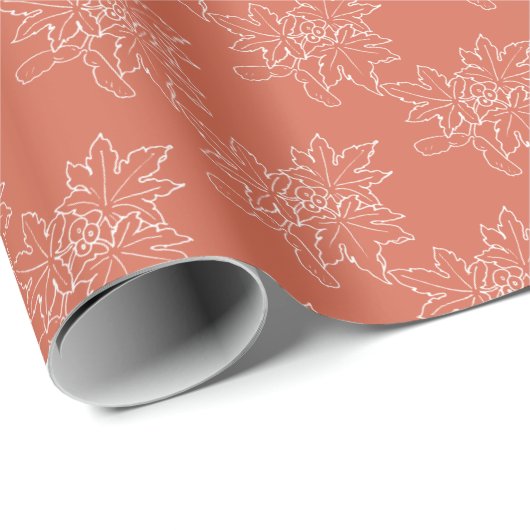 Herfst esdoornbladeren, zaden en bessen lijnkunst cadeaupapier (Rol Hoek)