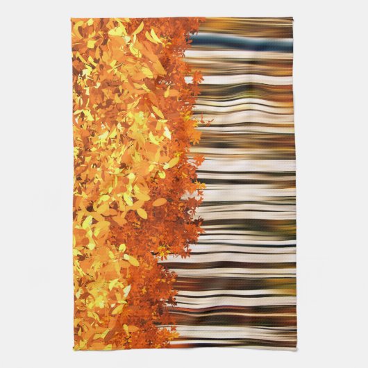 Herfst esdoornbos gestreept sinaasappel grijs theedoek (Verticaal)