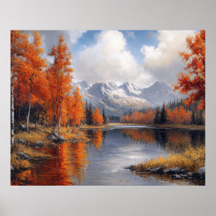 Herfst Espenbos en Berglandschap Poster