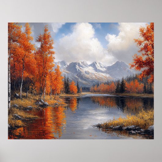 Herfst Espenbos en Berglandschap Poster (Voorkant)