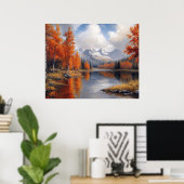 Herfst Espenbos en Berglandschap Poster (Thuiskantoor)