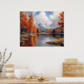 Herfst Espenbos en Berglandschap Poster (Keuken)