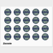 Herfst Eucalyptus Berry Bloemen Trouwstickers Navy Ronde Sticker (Vel)
