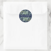 Herfst Eucalyptus Berry Bloemen Trouwstickers Navy Ronde Sticker (Tas)