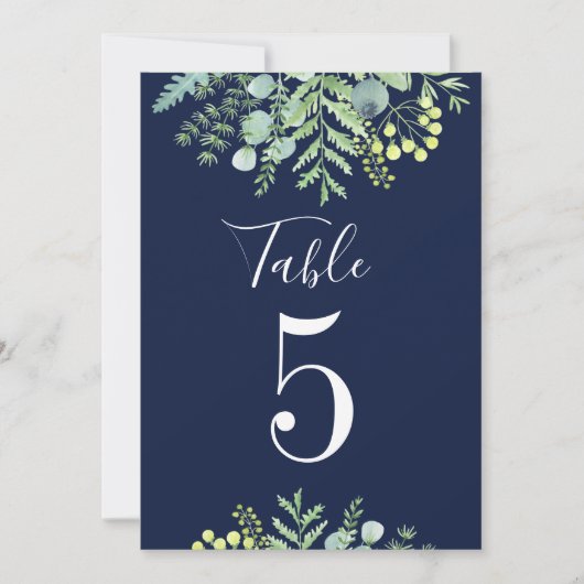 Herfst Eucalyptus Bloem Bruiloft Tafel Nummer Navy Kaart (Voorkant)