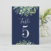 Herfst Eucalyptus Bloem Bruiloft Tafel Nummer Navy Kaart (Staand voorkant)