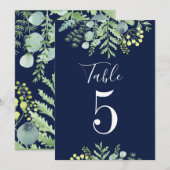 Herfst Eucalyptus Bloem Bruiloft Tafel Nummer Navy Kaart (Voorkant / Achterkant)