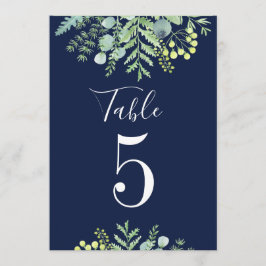 Herfst Eucalyptus Bloem Bruiloft Tafel Nummer Navy Kaart