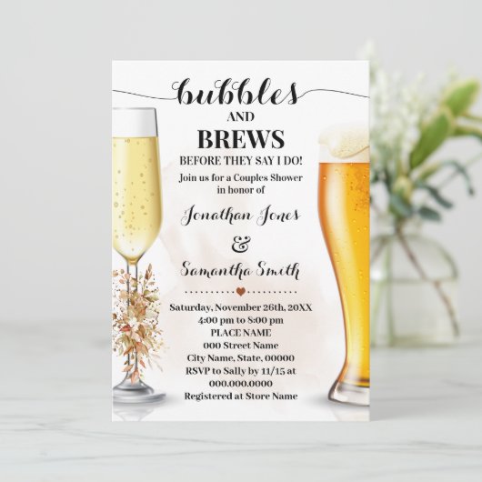 Herfst Eucalyptus Bubbles and Brews Weddenschap Kaart (Staand voorkant)