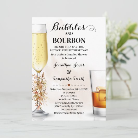 Herfst Eucalyptus Bubbles & Bourbon Couples Shower Kaart (Staand voorkant)